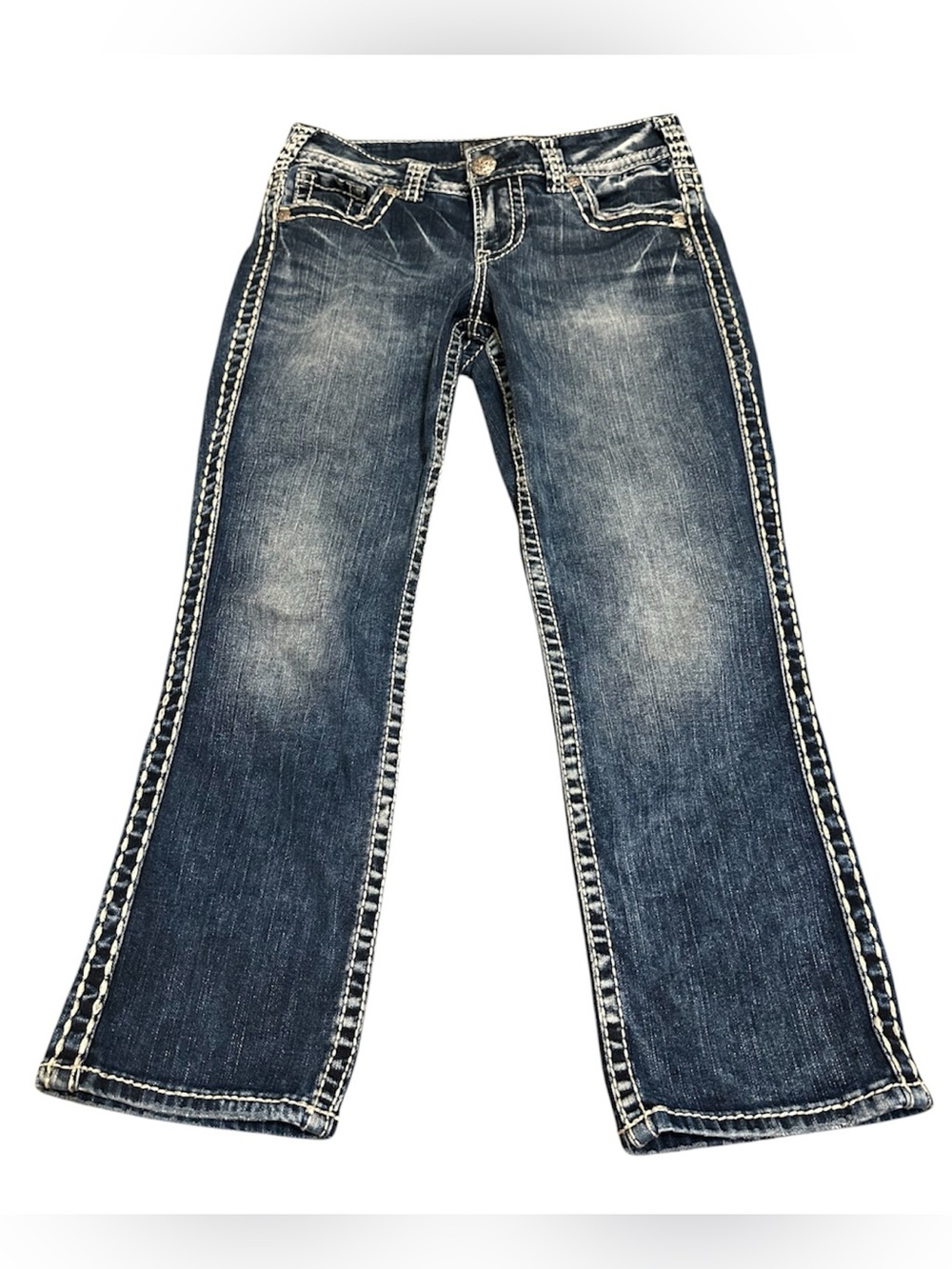 Silver Suki Mid Capri Dark Wash Women’s Jeans with Contrast Stitching Size 27